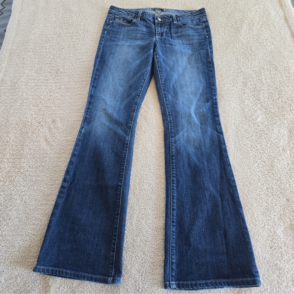 Paige Premium Denim Hollywood Hills Bootcut Denim Jeans Embroidered Accent Sz 30